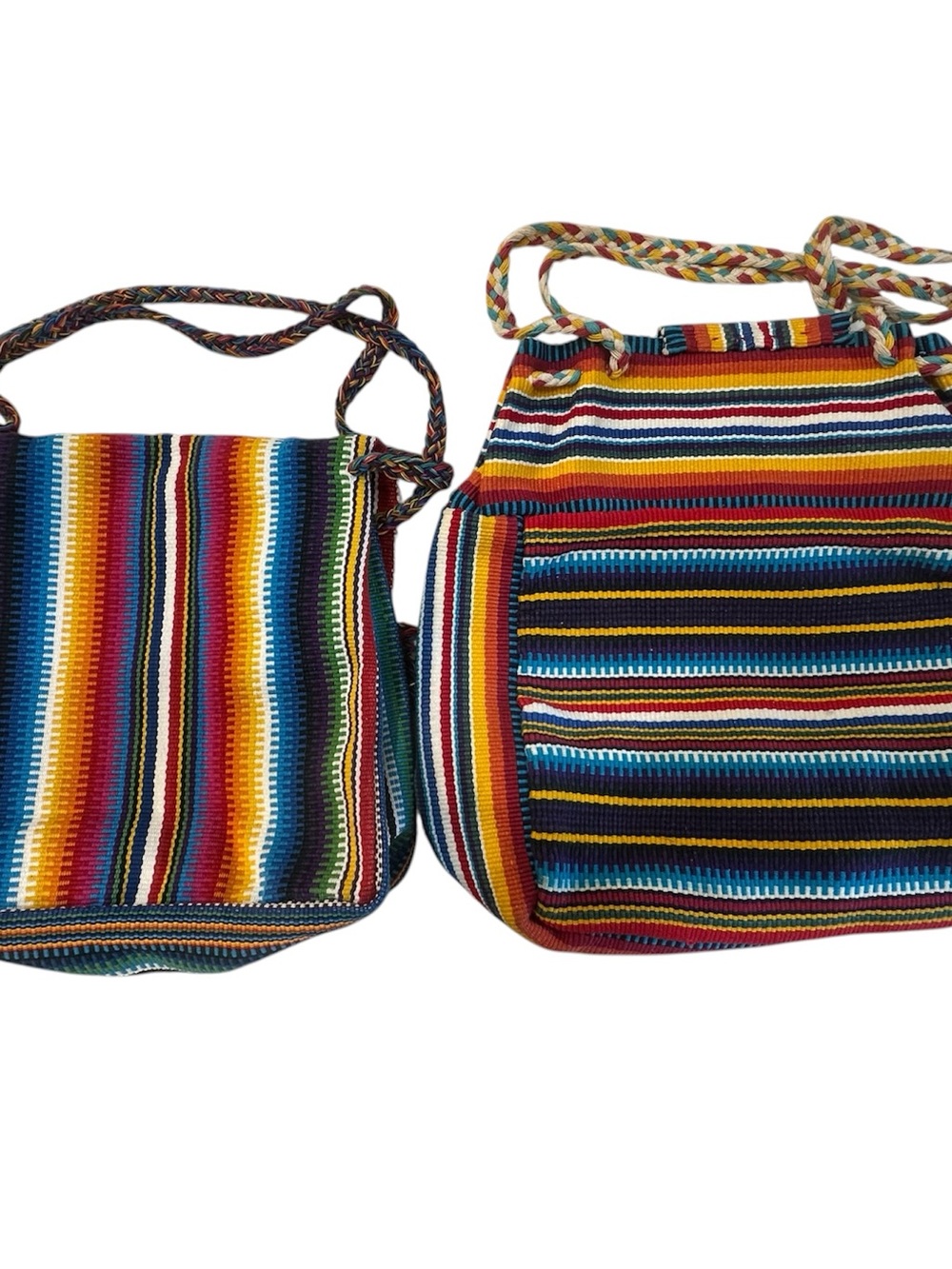 Two Authentic Handmade Paraguayan Woven Tote Bags from Asunción Colorful Tassel - Picture 4 of 12
